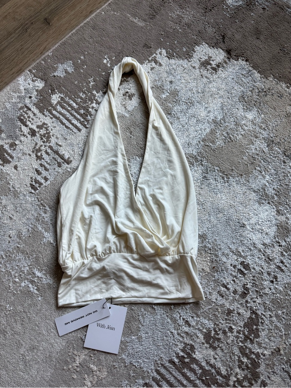With Jean Cream Halter Surplice Wrap Tank NWT size S - Picture 2 of 6